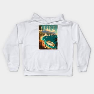 Greece Coastline Vintage Travel Art Poster Kids Hoodie